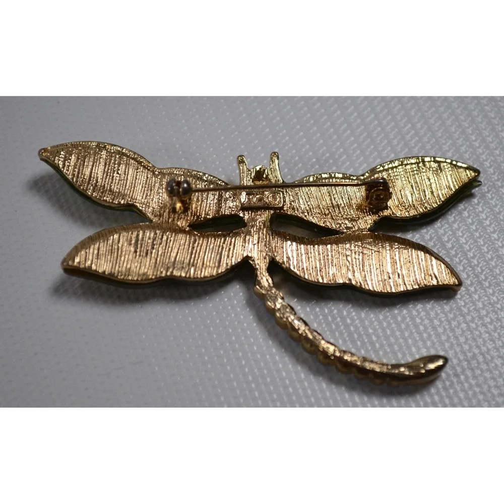 Vintage Kenneth‎ Cole Dragonfly Brooch / Pin Abalone & Rhinestones 2.75